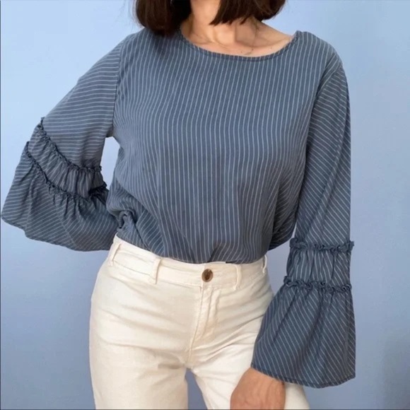 Express Tops - EXPRESS Blue Stripe Wide Sleeve Blouse